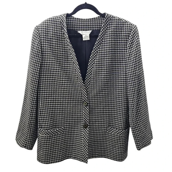 Austin Reed Women's Weaved Tweed Collarless Jacket Two Button Lined Blazer Sz 14 - Picture 1 of 13